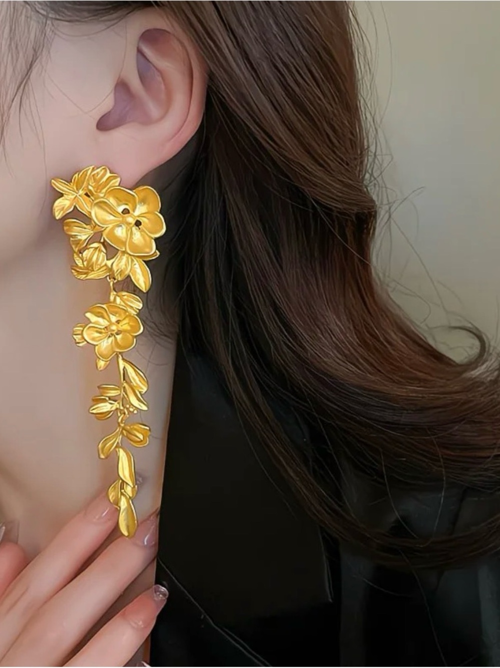 Zara Gold Cascade LaserCut Floral Statement Earrings - Women Jewelry
